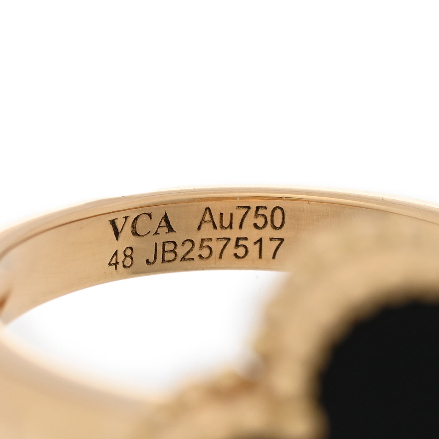18K Yellow Gold Diamond Black Onyx Vintage Alhambra Ring 48 4.5