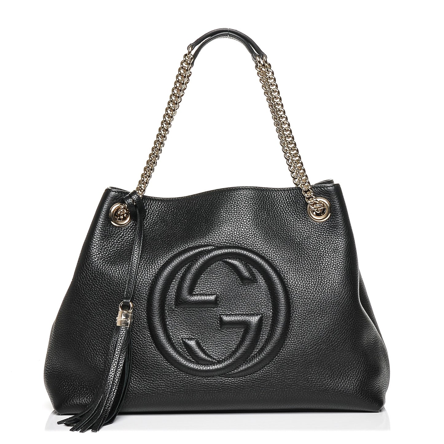 Pebbled Calfskin Medium Soho Chain Shoulder Bag Black