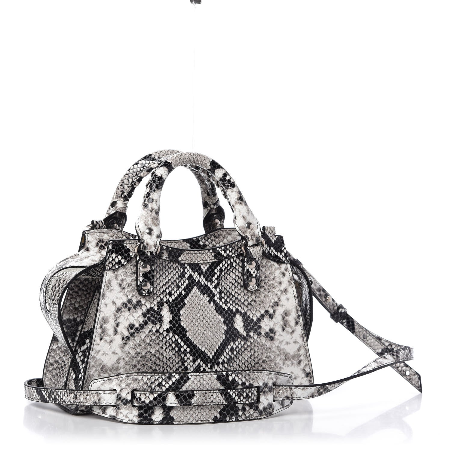 Balenciaga Grained Calfskin Snake Effect Neo Classic Silver Hardware Mini City Black White 3 of 8