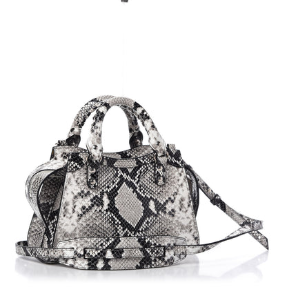 Balenciaga Grained Calfskin Snake Effect Neo Classic Silver Hardware Mini City Black White 3 of 8