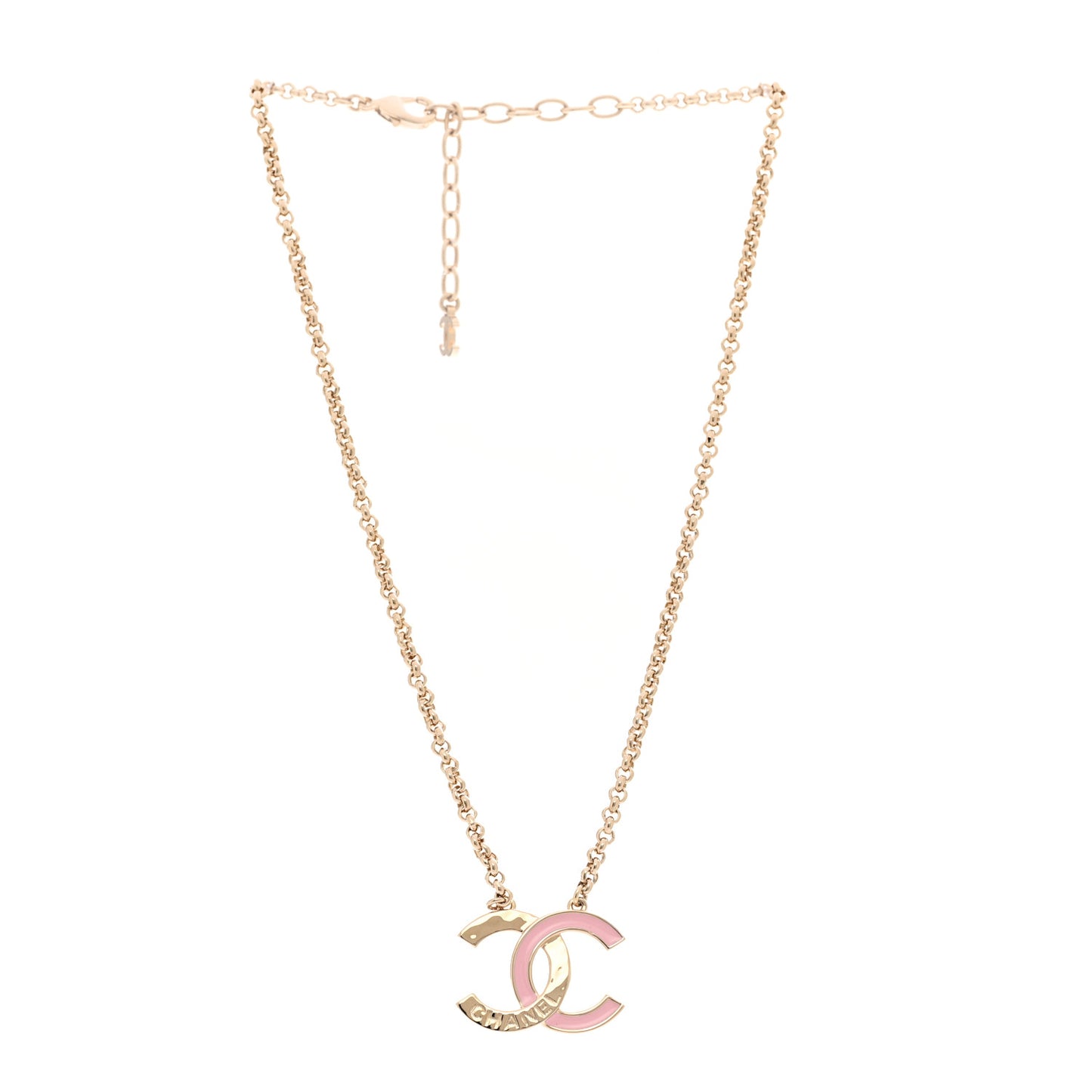 Metal Enamel CC Pendant Necklace Pink Gold