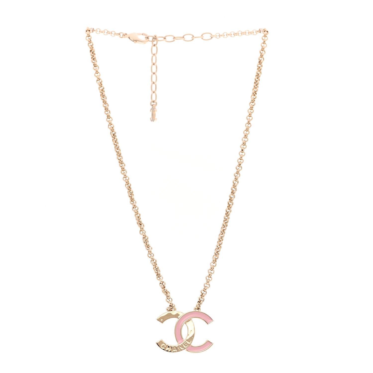 Chanel Metal Enamel CC Pendant Necklace Pink Gold 3 of 6