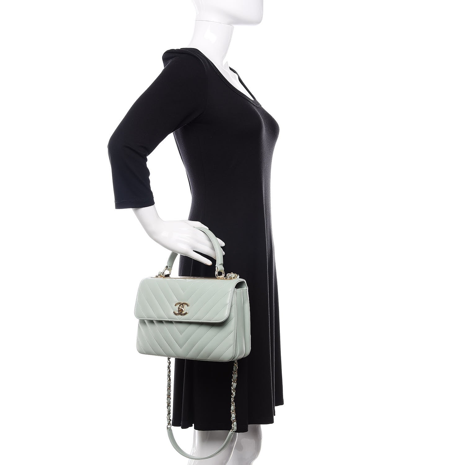 Chanel Lambskin Chevron Quilted Small Trendy CC Dual Handle Flap Bag Light Green 3 of 12