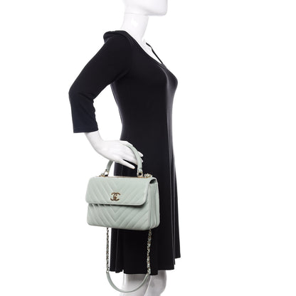 Chanel Lambskin Chevron Quilted Small Trendy CC Dual Handle Flap Bag Light Green 3 of 12