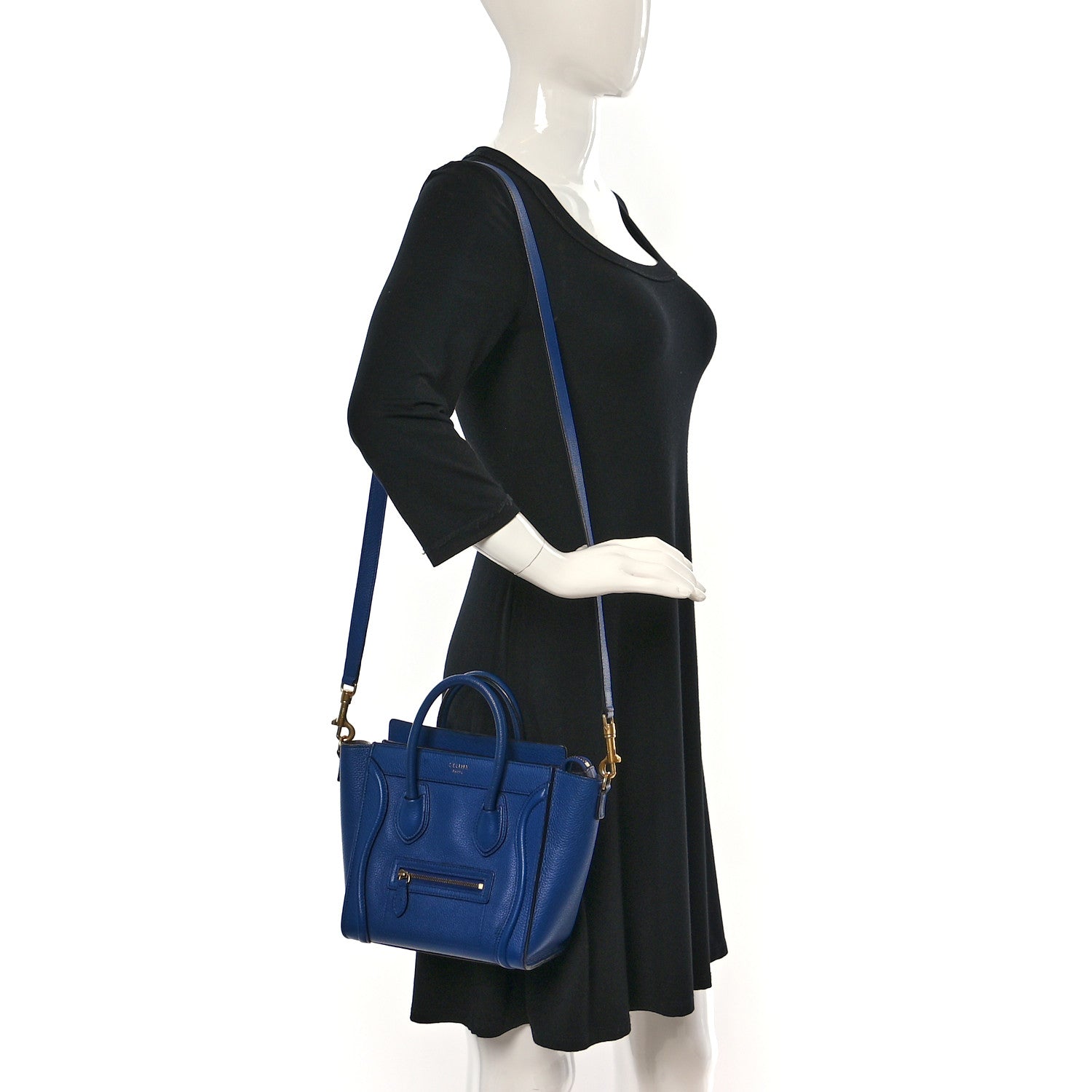 Celine Drummed Calfskin Nano Luggage Indigo 2 of 9