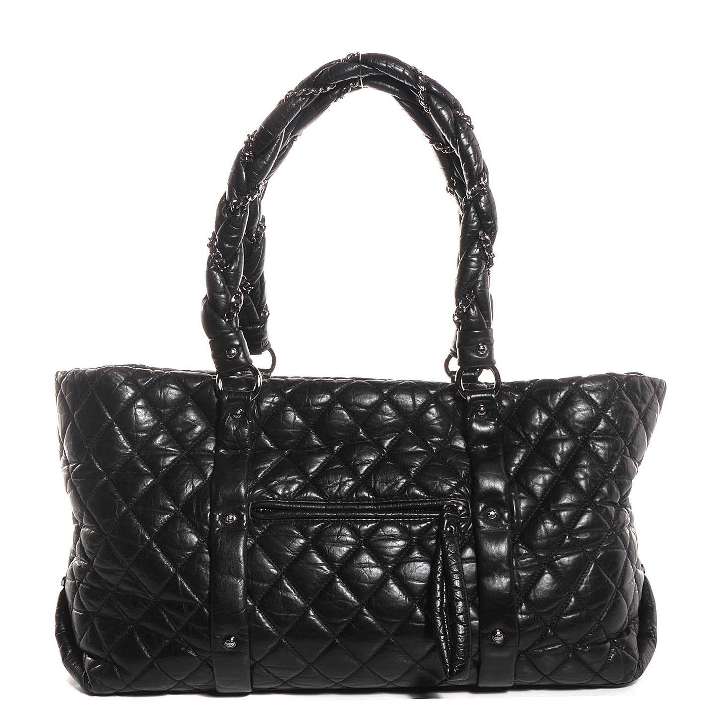 Distressed Lambskin Vintage Ligne Lady Braid XL Tote Black