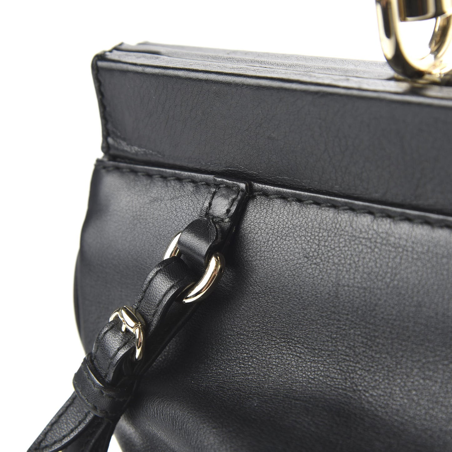 Calfskin Bold Bamboo Medium Top Handle Bag Black