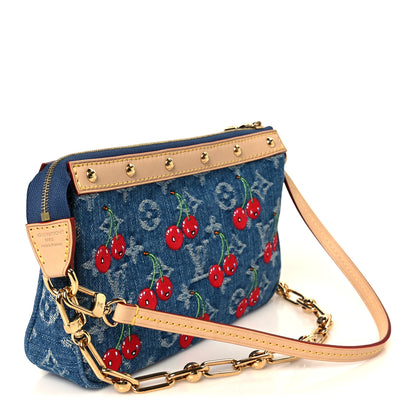 Louis Vuitton LV X TM Monogram Denim Cerises Pochette Accessories Blue 3 of 10