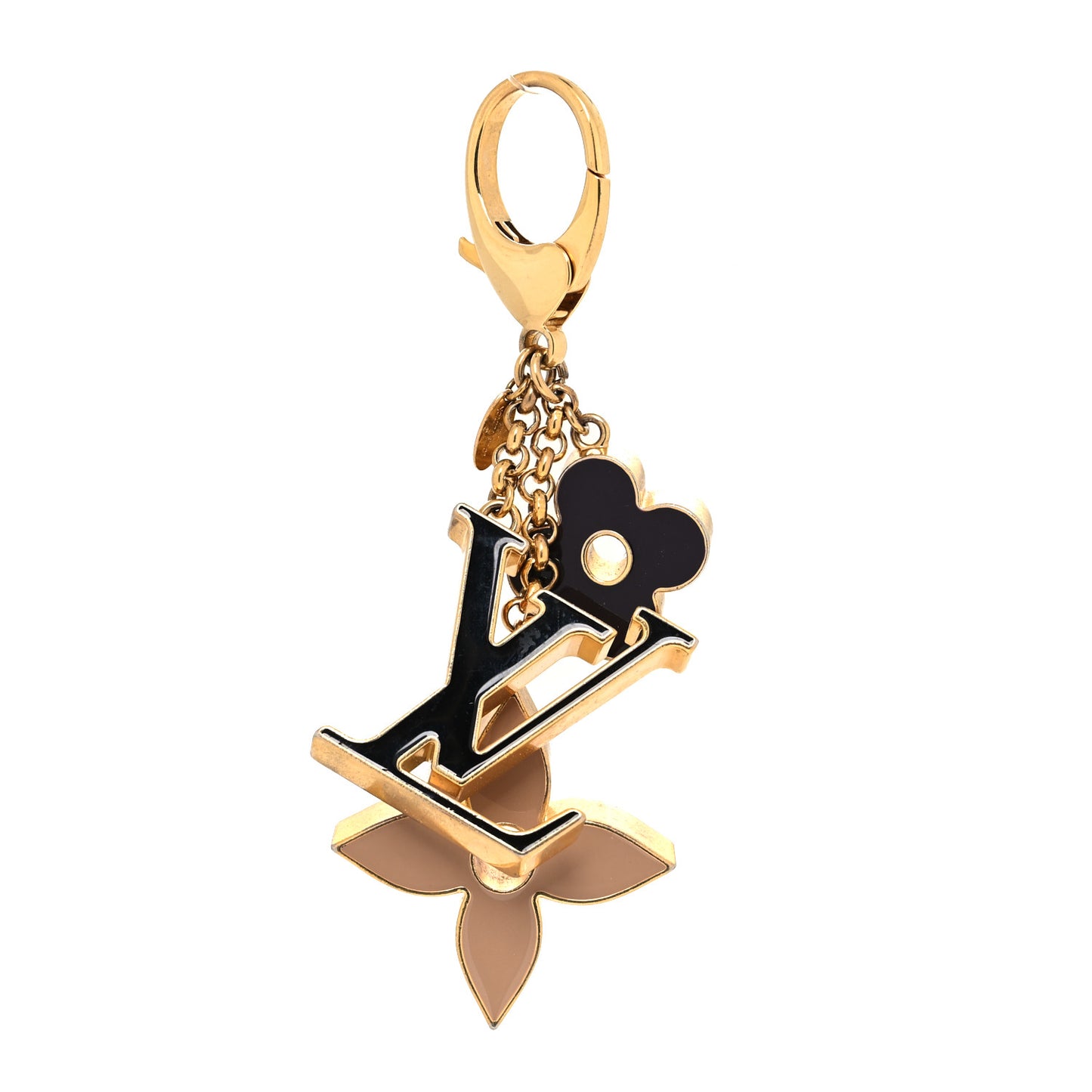 Metal Enamel Fleur De Monogram Bag Charm Dore