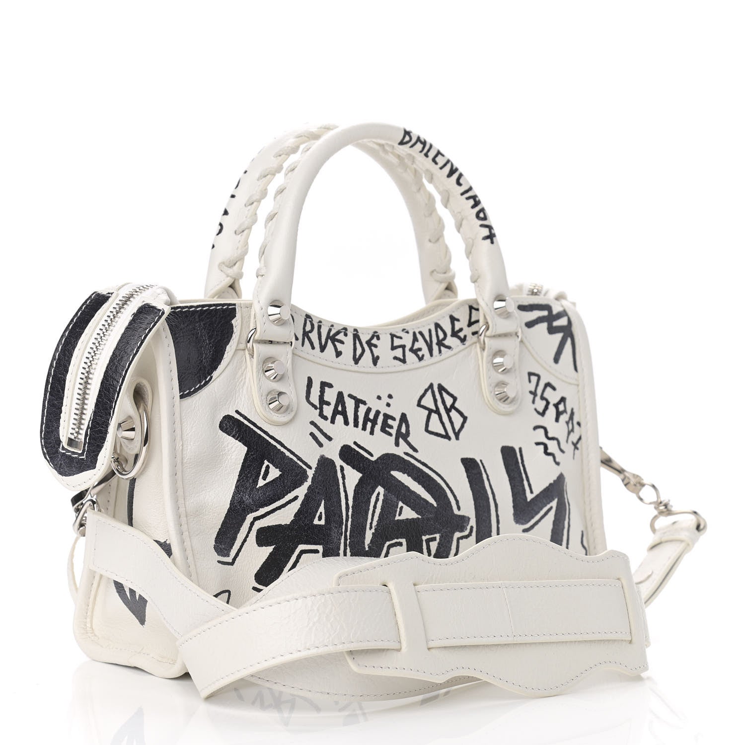 Balenciaga Agneau Arena Graffiti All Over Classic Silver Hardware Mini City White Black 4 of 11