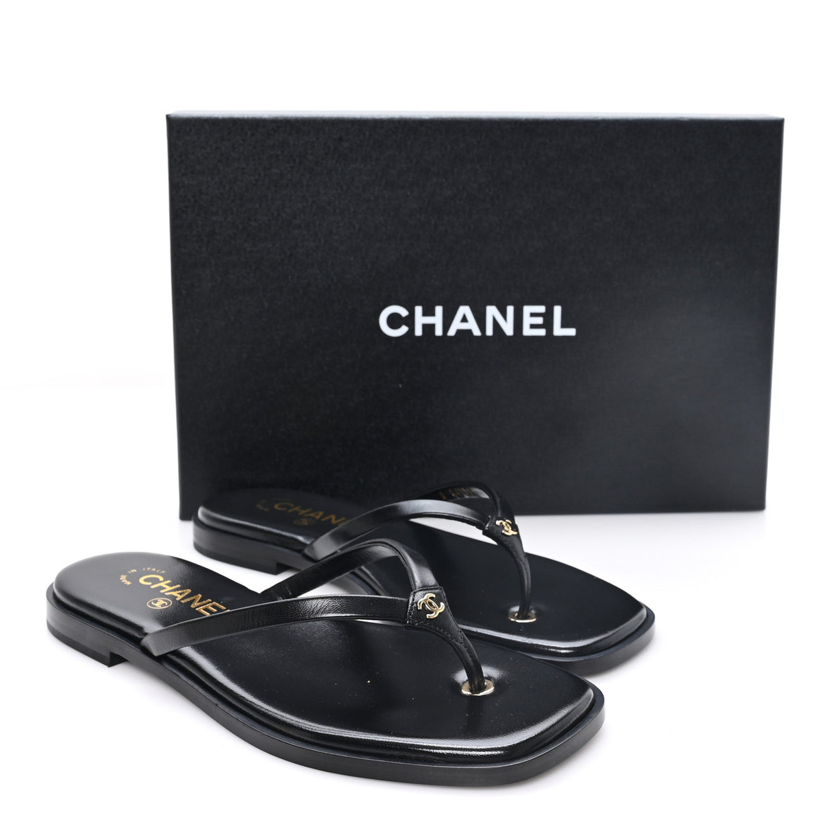 Goatskin CC Times Square Thong Sandals 37 Black