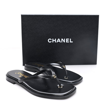Chanel Goatskin CC Times Square Thong Sandals 37 Black 10 of 10