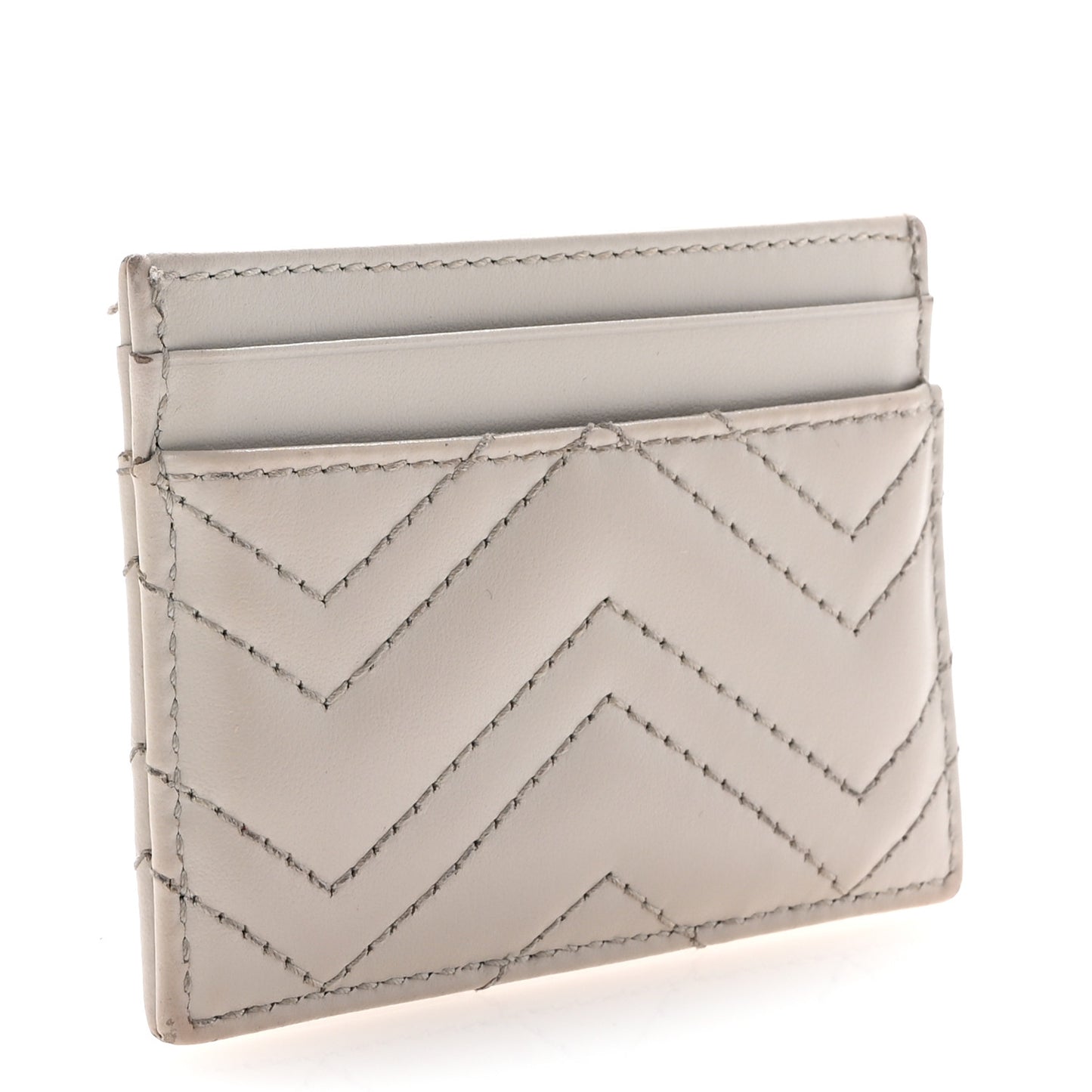 Calfskin Matelasse GG Marmont Card Holder Light Grey