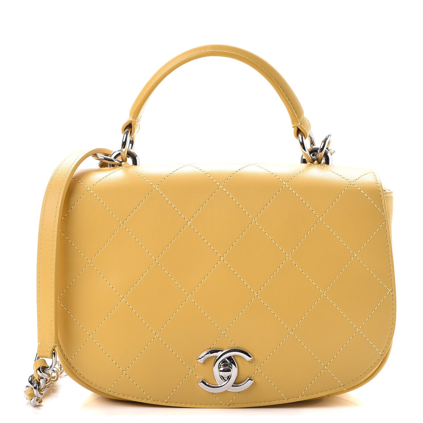 Calfskin Stitched Ring My Bag Flap Crossbody Bag Yellow