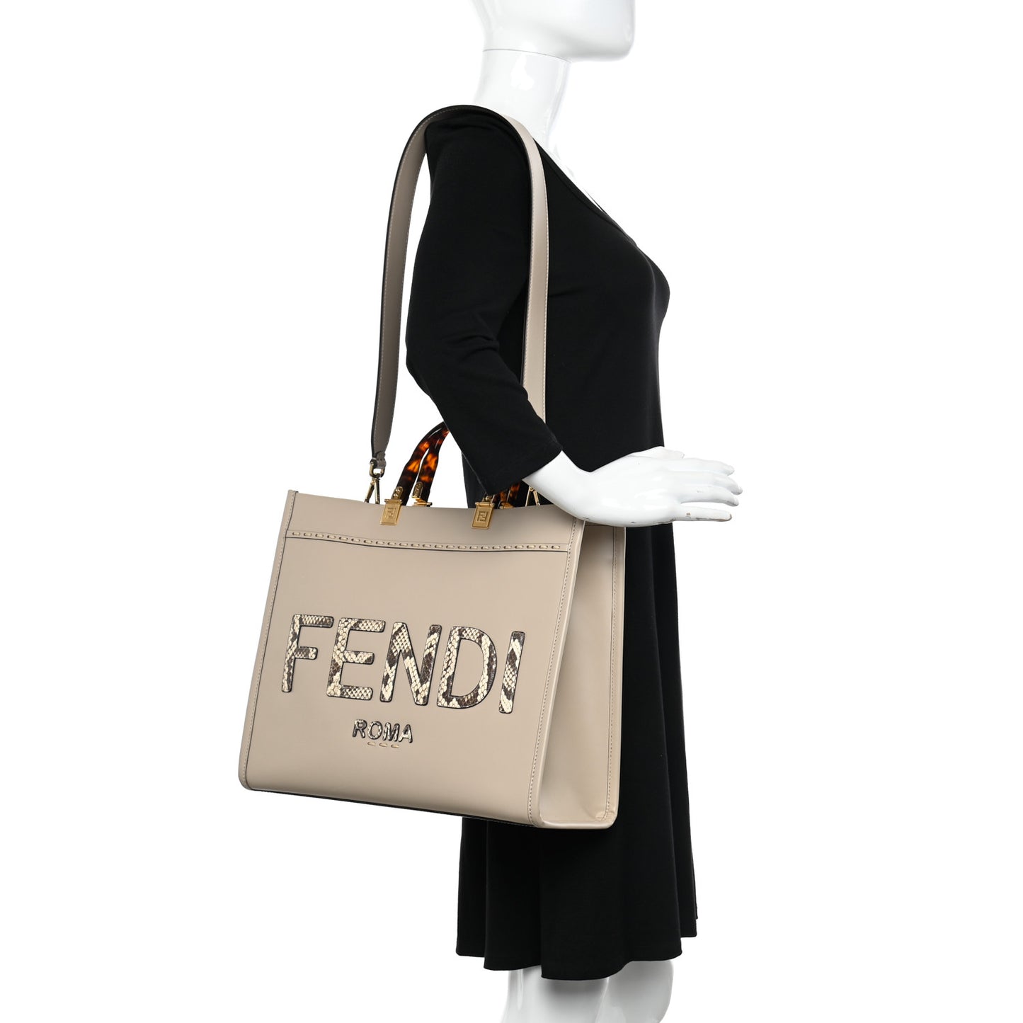 Vitello King Plexiglass Elaphe Python Print Logo Medium Fendi Sunshine Shopper Tote Nuvola Daisy Roccia