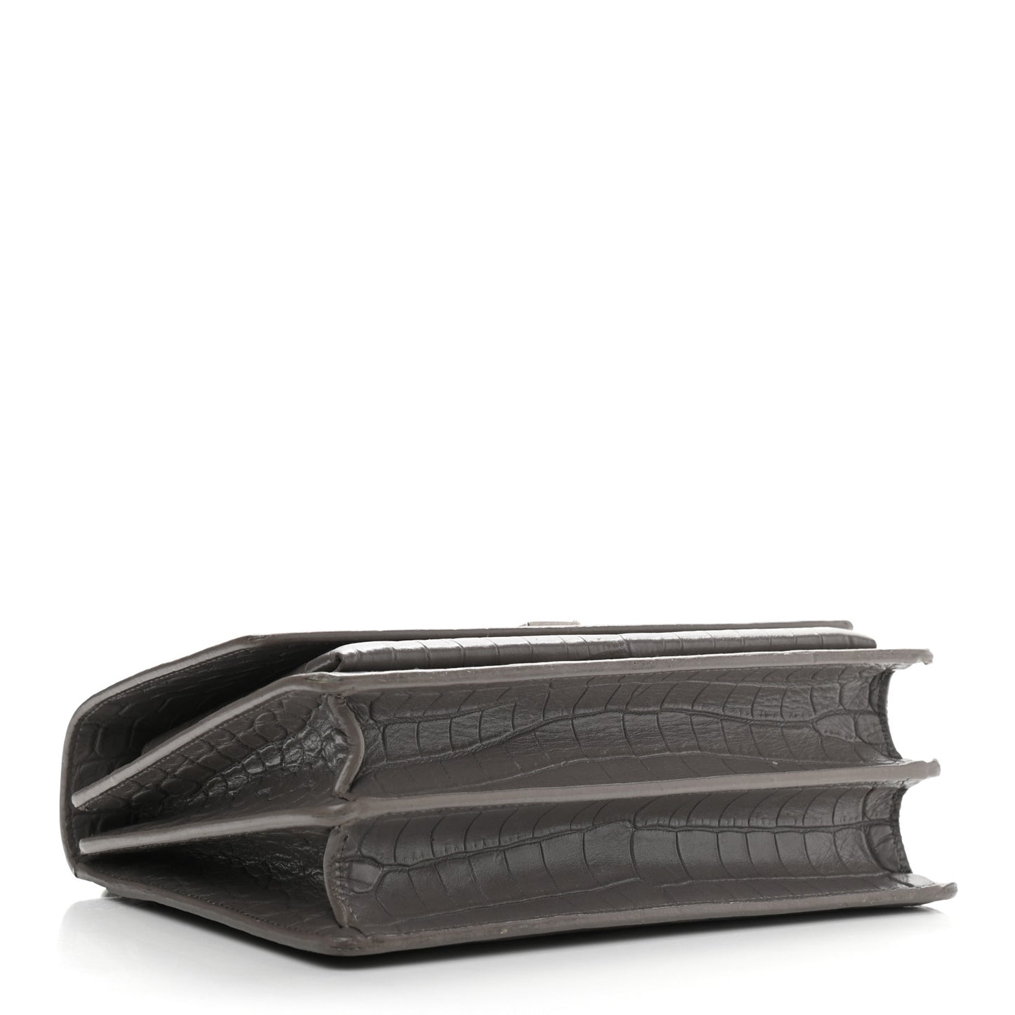 Calfskin Crocodile Embossed Medium Monogram Sunset Fog