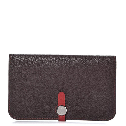 Hermes Togo Dogon Duo Wallet Chocolate Rouge Garance 1 of 14