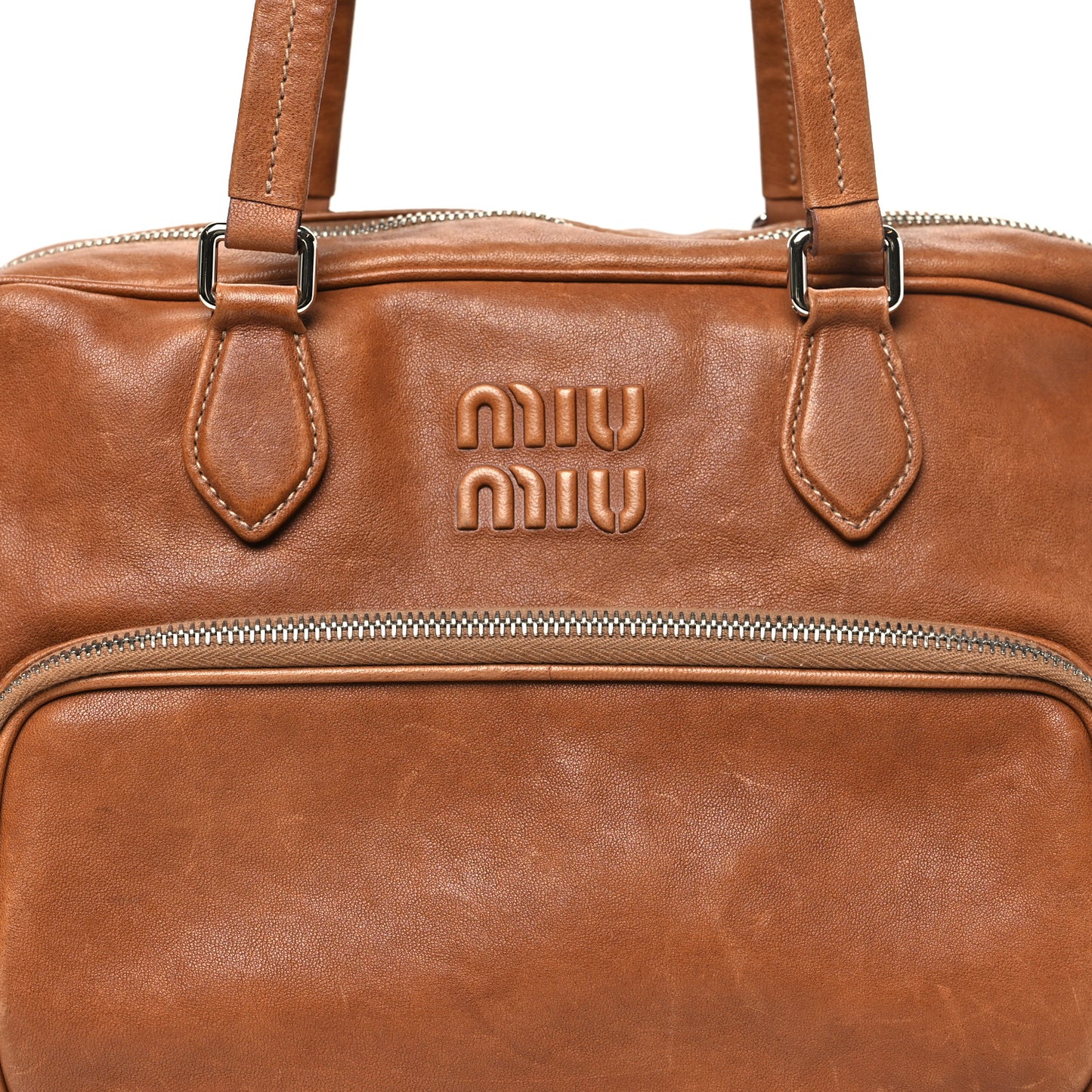 Nappa Pocket Top Handle Bag Caramel