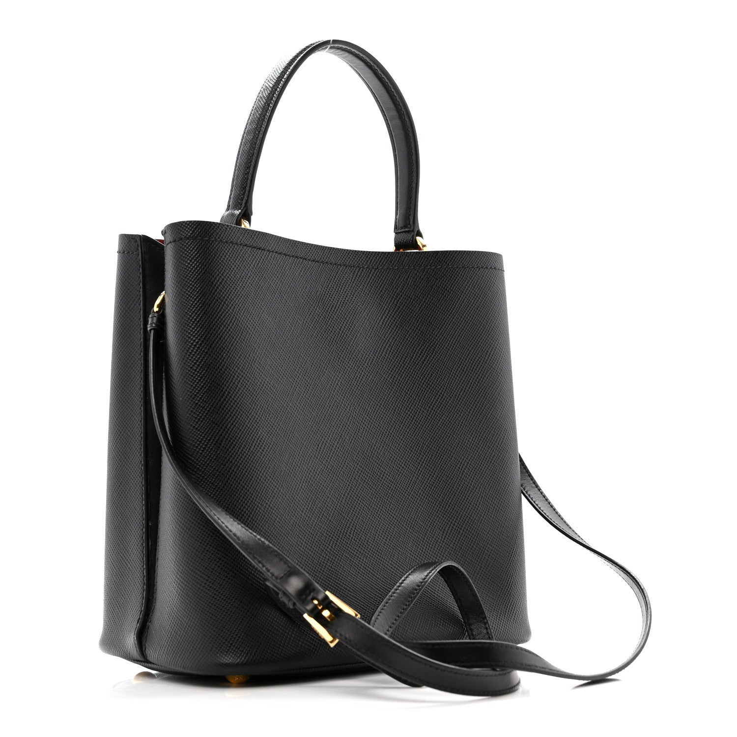 Prada Saffiano Cuir Medium Panier Bucket Bag Black Fuoco 1863189