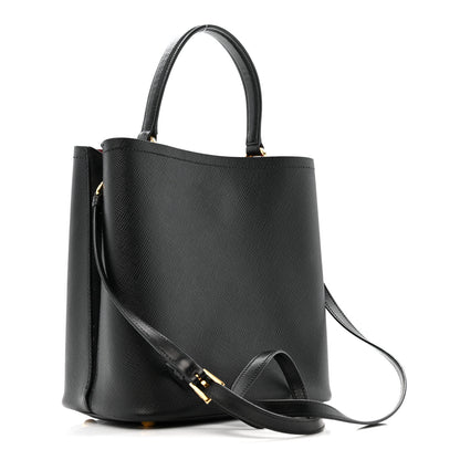 Prada Saffiano Cuir Medium Panier Bucket Bag Black Fuoco 3 of 16