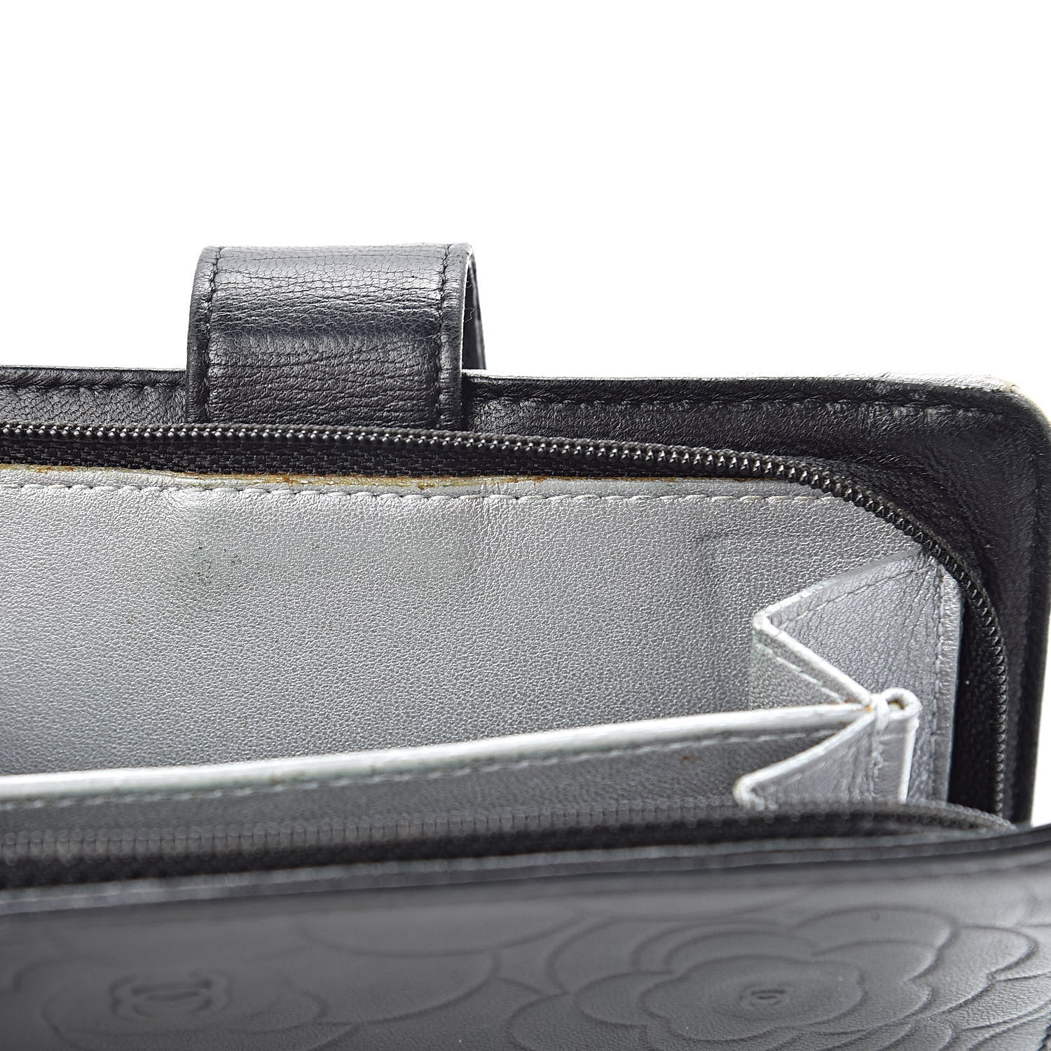 Chanel Lambskin Camellia Embossed Zipped Pocket Wallet Black 11 of 19