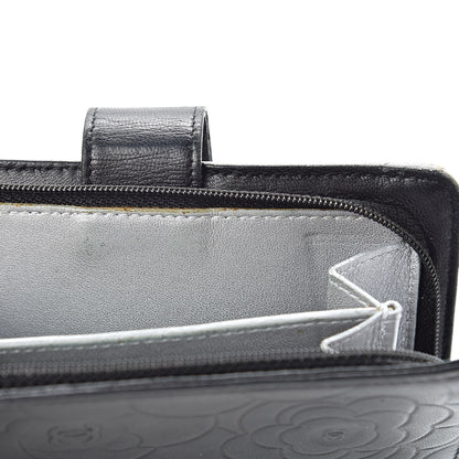 Chanel Lambskin Camellia Embossed Zipped Pocket Wallet Black 11 of 19
