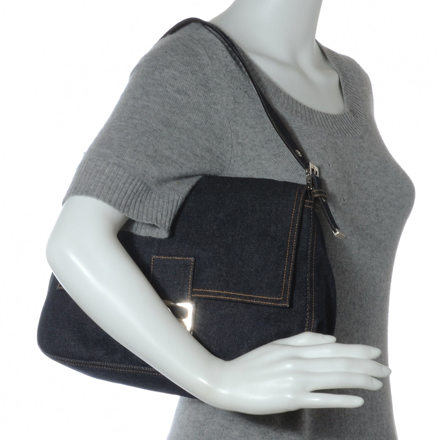 Fendi Denim Mama Baguette Blue 2 of 8
