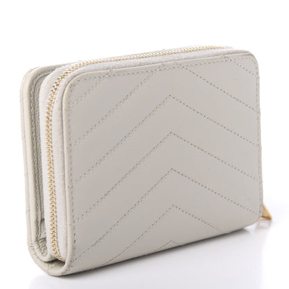 Saint Laurent Grain De Poudre Matelasse Chevron Monogram Compact Zip Around Wallet Crema Soft 3 of 10