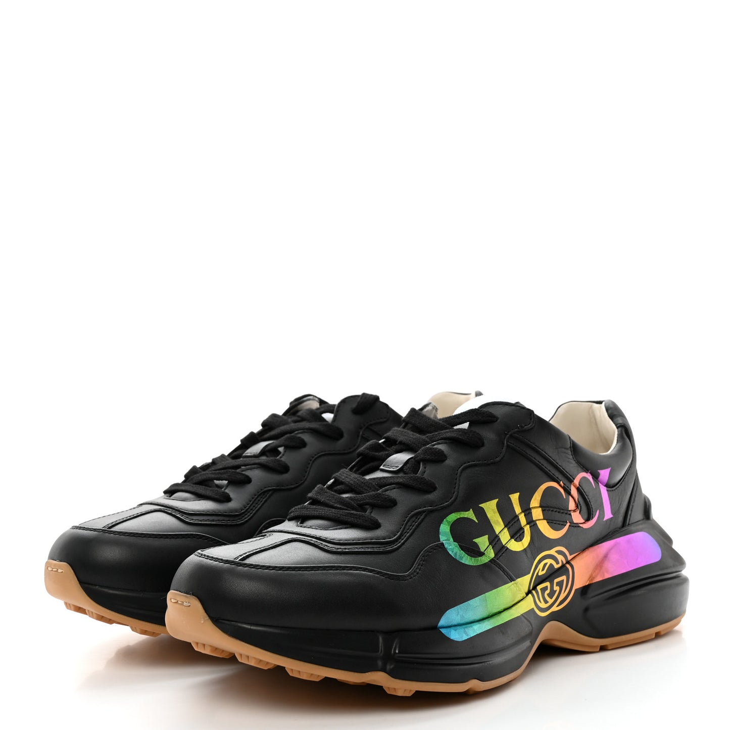 Calfskin Iridescent Logo Mens Rhyton Sneakers 10 Black