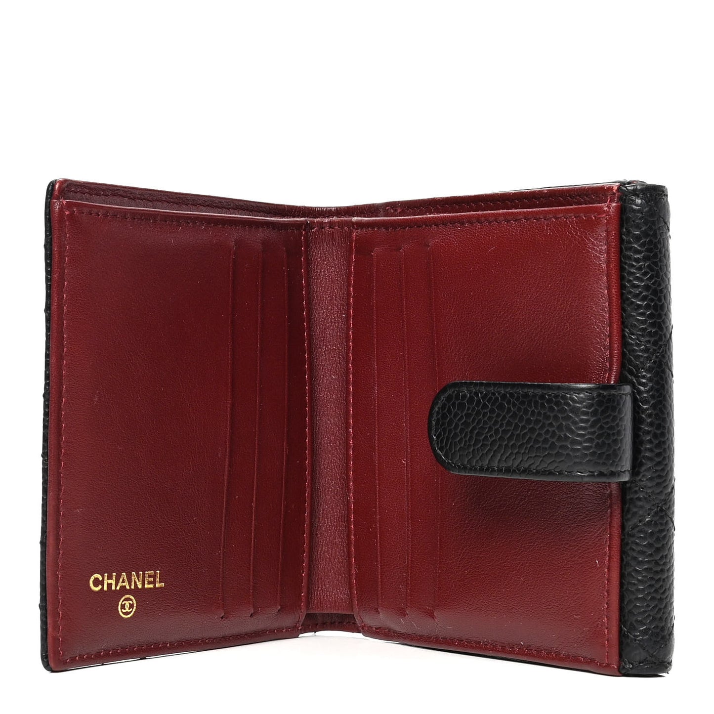 Caviar Quilted Compact French Flap Wallet Black