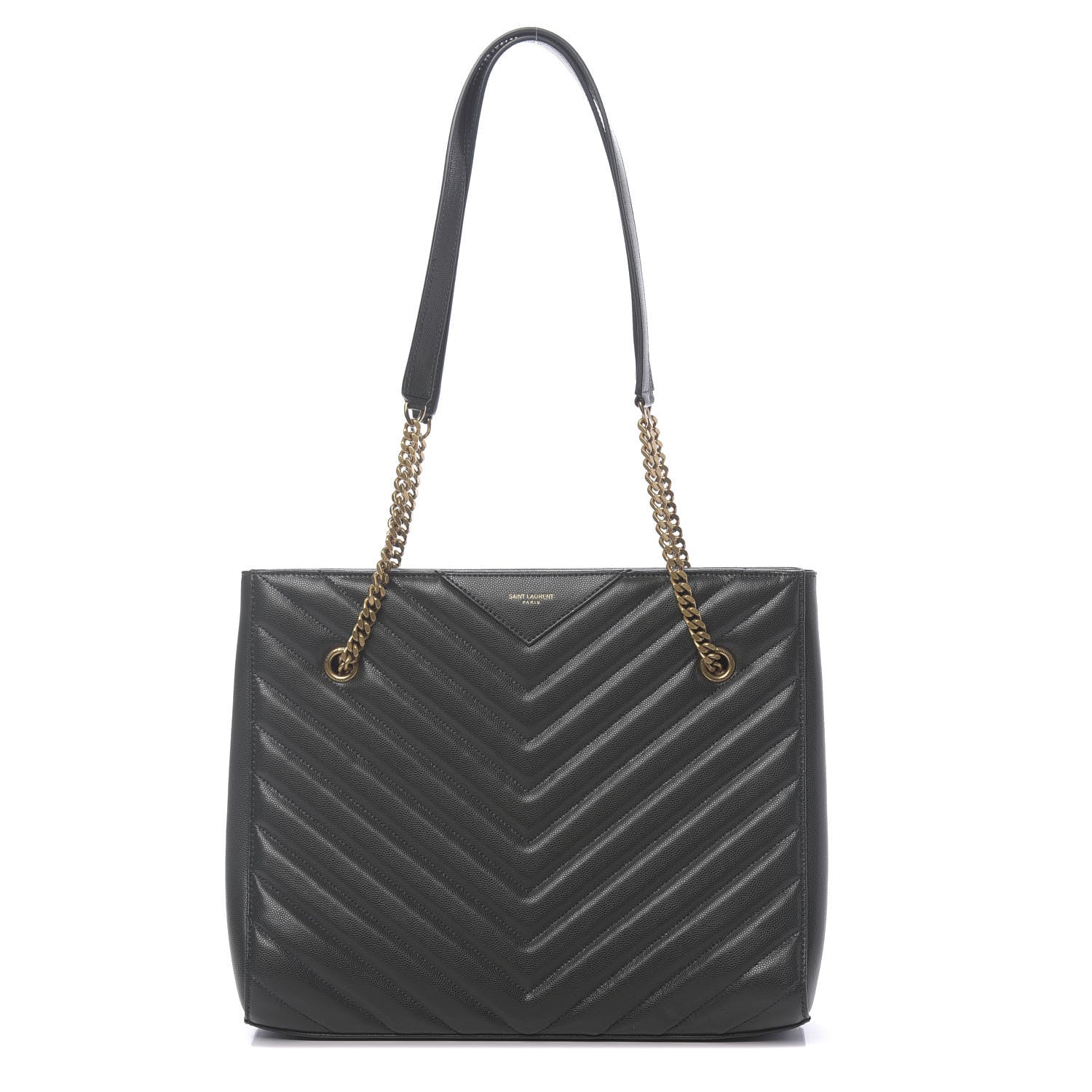 Saint Laurent Grain de Poudre Matelasse Chevron Medium Tribeca Shopping Bag Vert Fonce 1 of 10