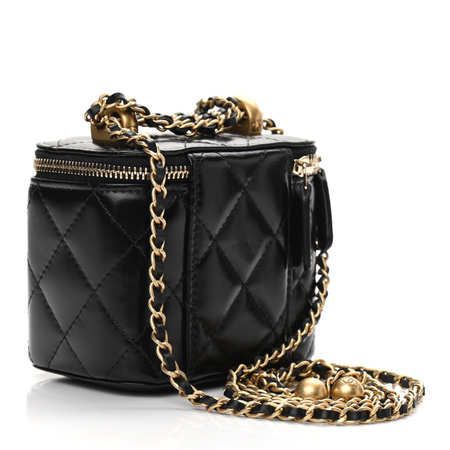 Calfskin Quilted Mini Perfect Fit Vanity Case With Chain Black