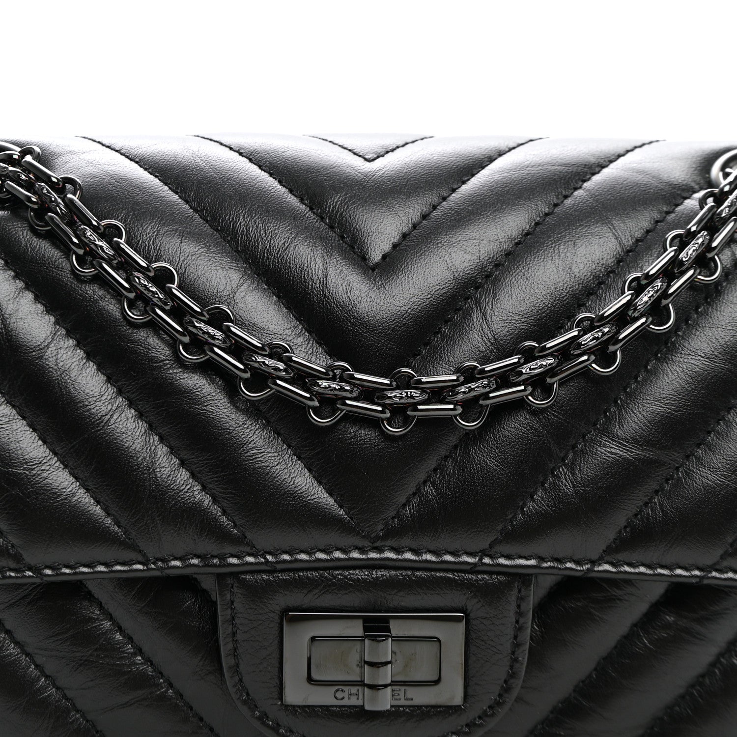Chanel Aged Calfskin Chevron Quilted 2.55 Reissue Mini Flap So Black 8 of 10