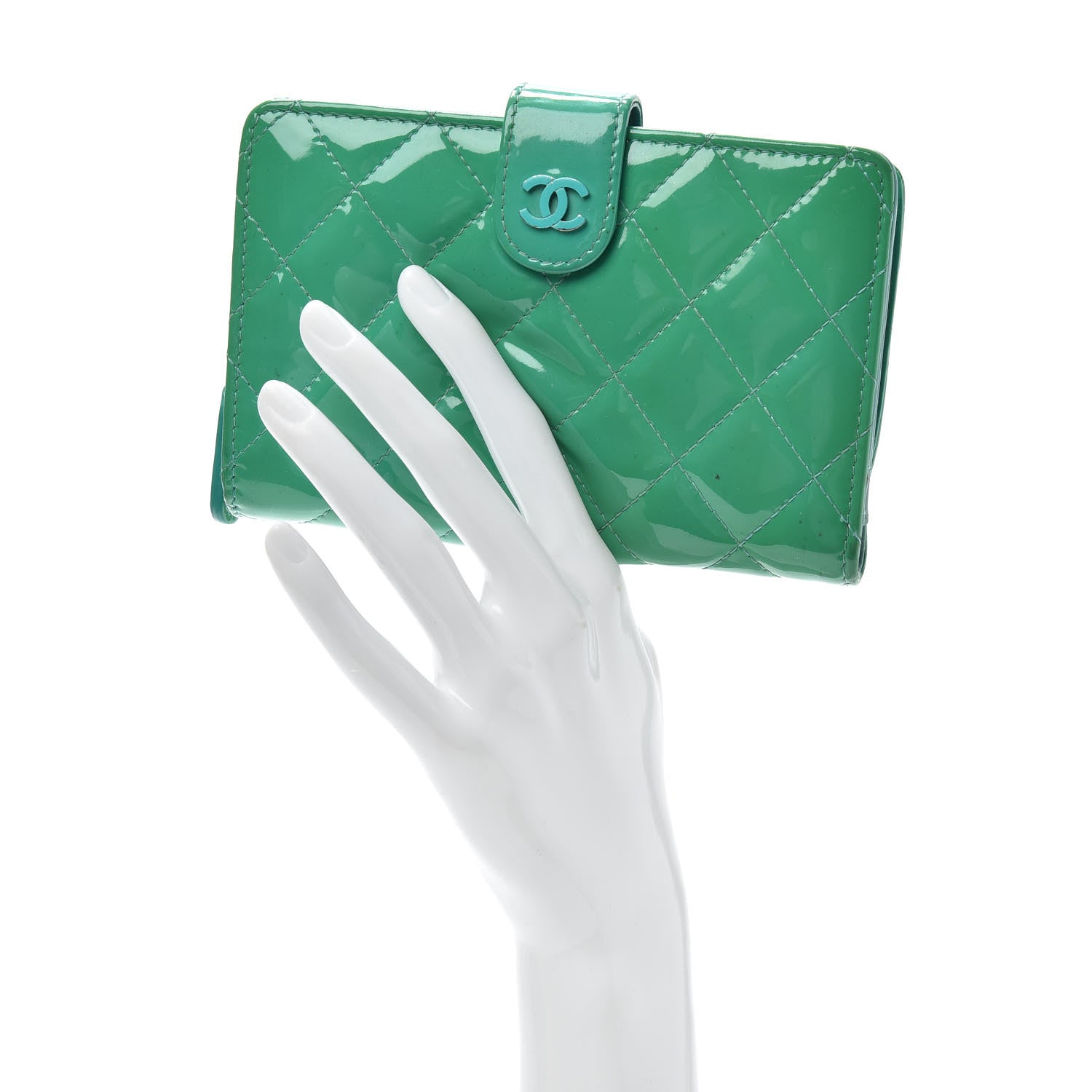 Chanel Patent Quilted Zip Pocket Wallet Turquoise 2 of 7