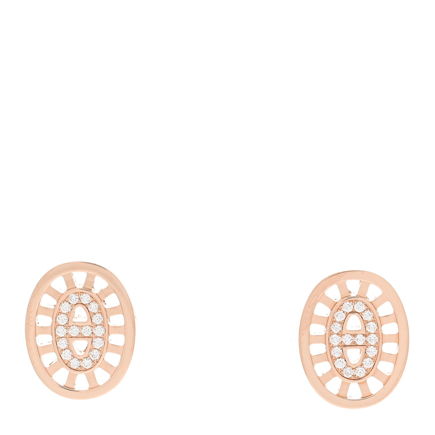 Hermes 18K Rose Gold Diamond Chaine d'Ancre Divine Stud Earrings 1 of 6