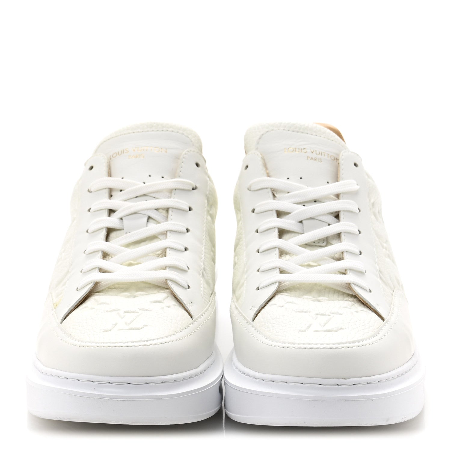 Louis Vuitton Grained Calfskin Embossed Monogram Mens Beverly Hills Sneakers 8.5 White 3 of 11