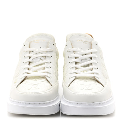 Louis Vuitton Grained Calfskin Embossed Monogram Mens Beverly Hills Sneakers 8.5 White 3 of 11