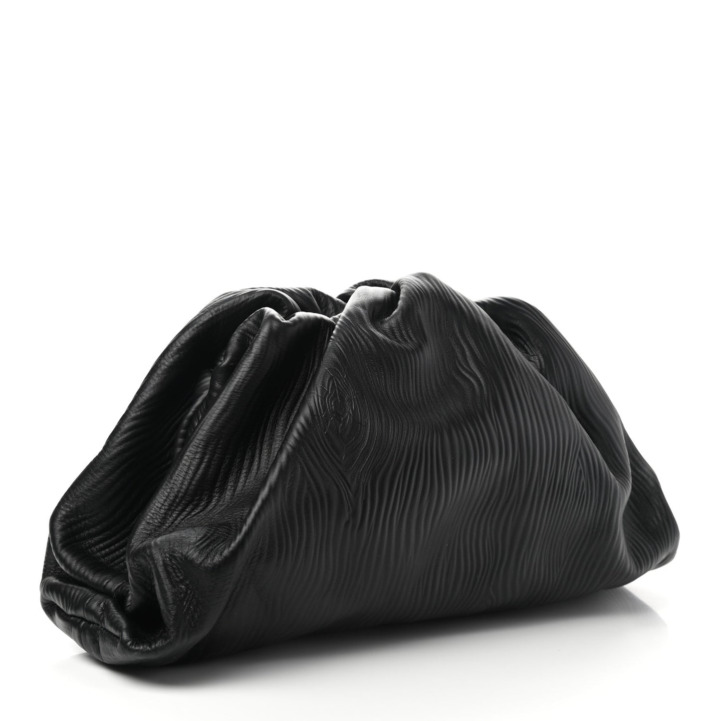 Bark Calfskin Embossed The Pouch Oversized Clutch Black