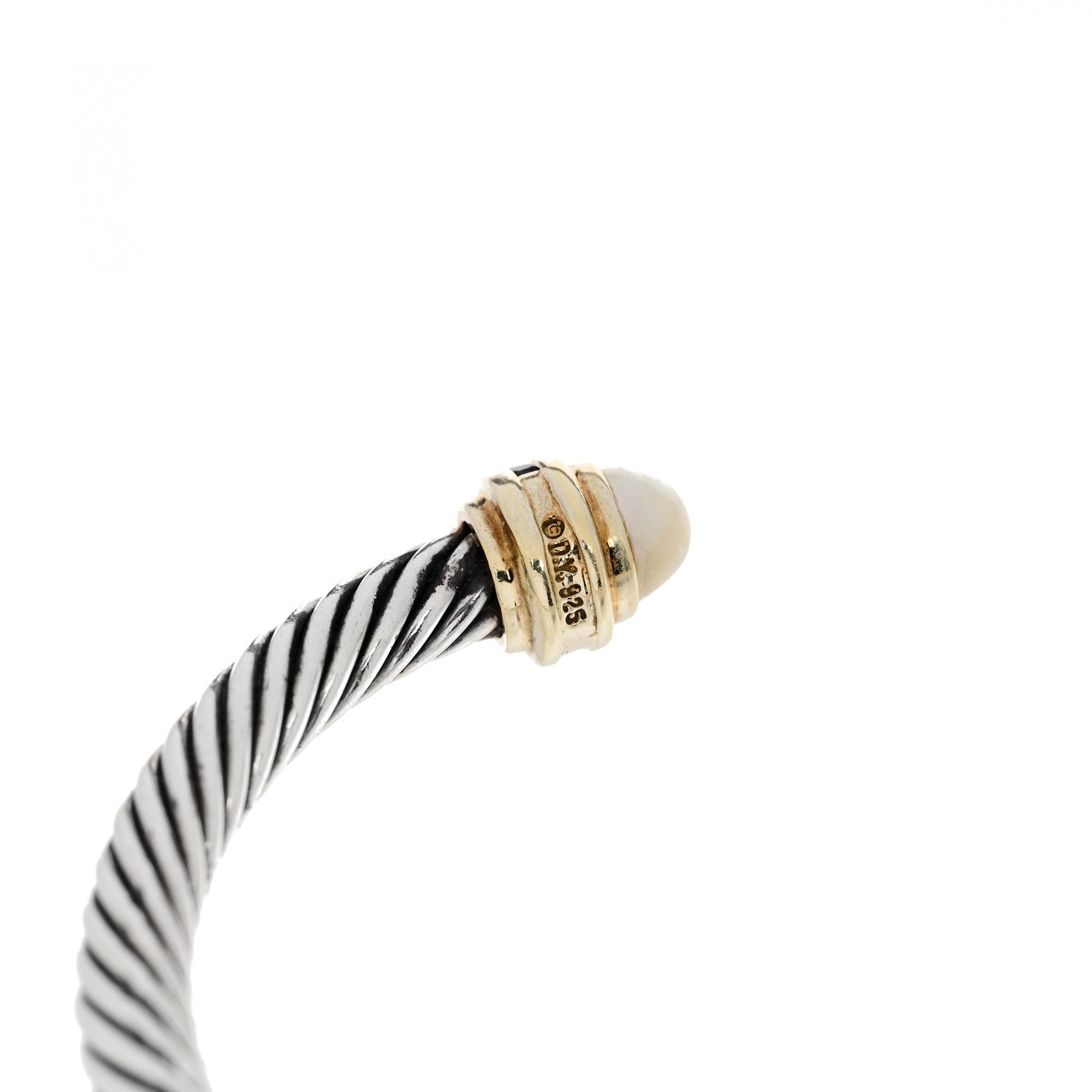 David Yurman Sterling Silver 14K Yellow Gold Cultured Pearl Blue Sapphire 5mm Cable Classics Bracelet 4 of 5