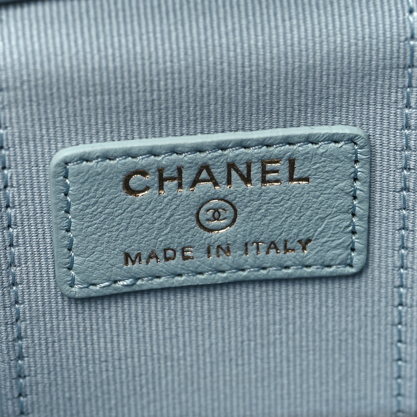 Lambskin Quilted Top Handle Mini Vanity Case With Chain Light Blue