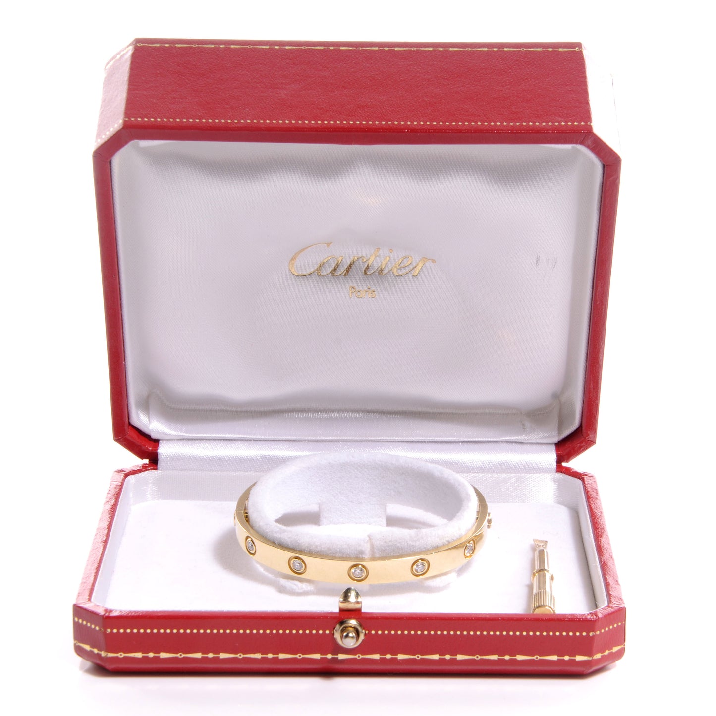 18K Yellow Gold 10 Diamond LOVE Bracelet 17