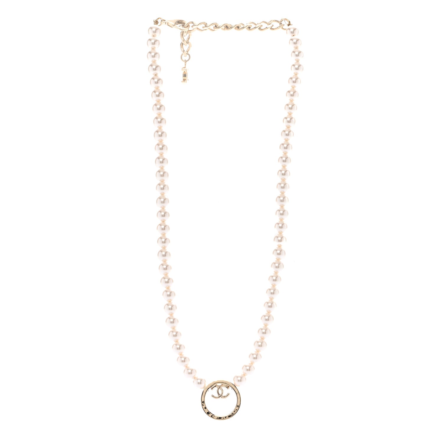Chanel Pearl CC Round Long Necklace Gold White 3 of 6