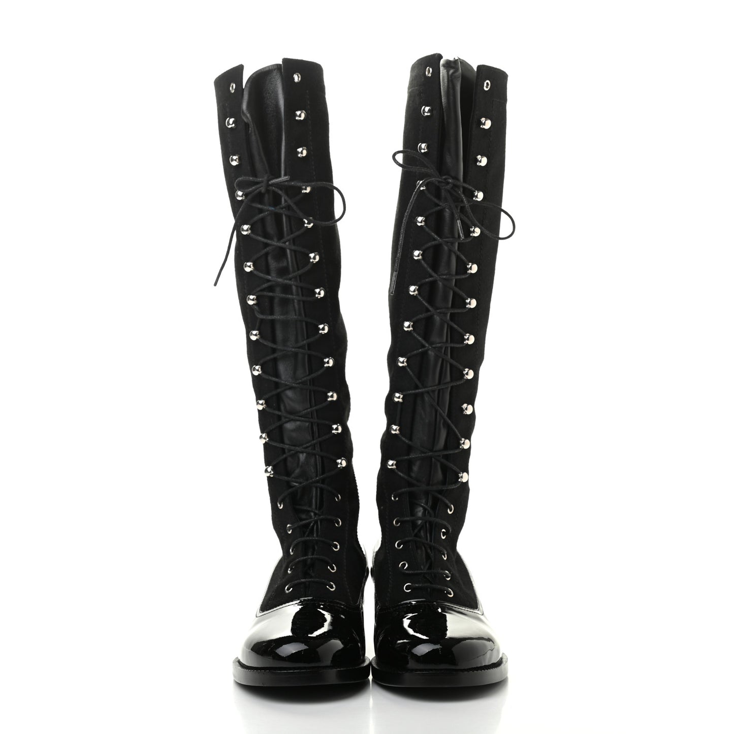 Wool Patent Cap Toe Lace Up High Boots 38 Black