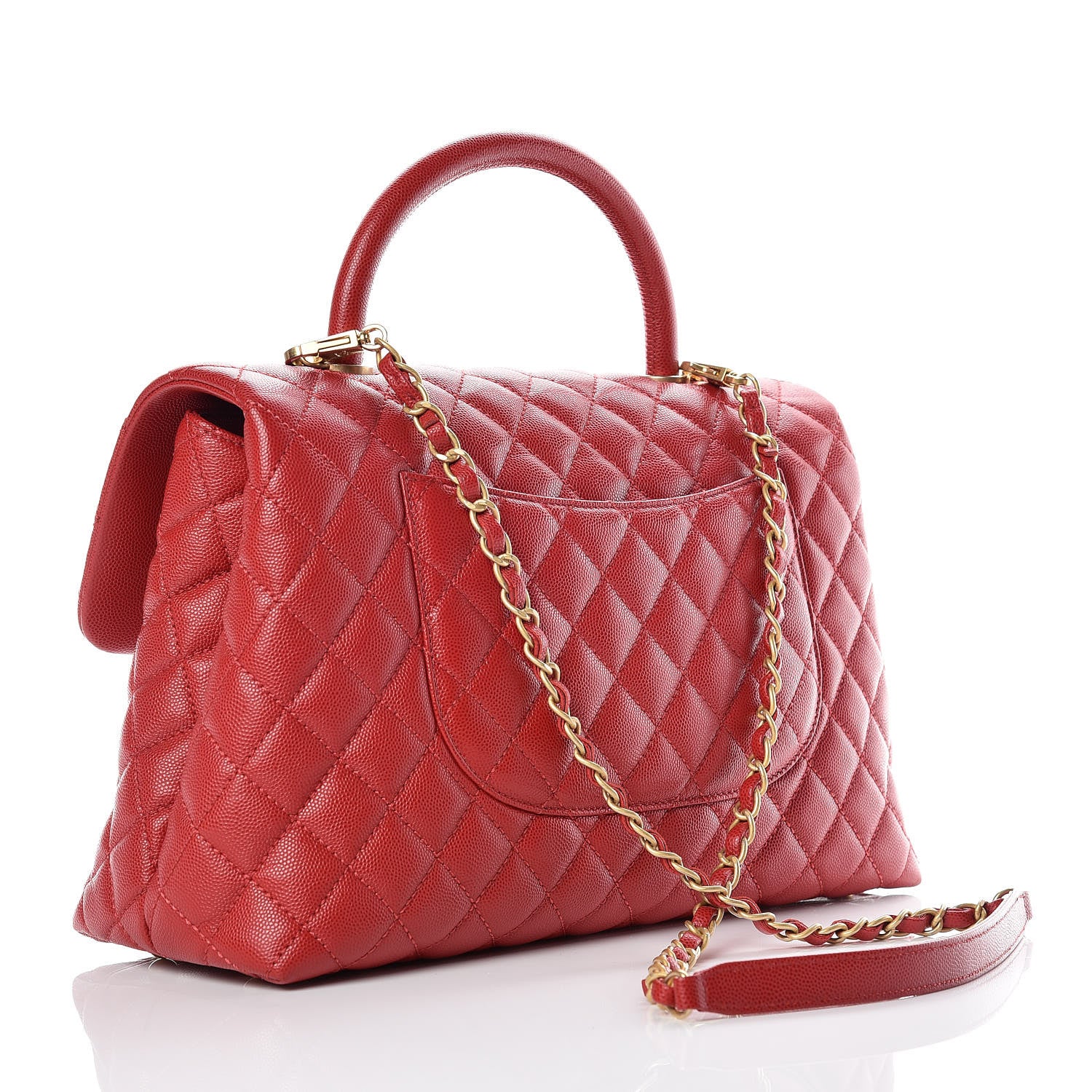 Chanel Caviar Quilted Medium Coco Handle Flap Red 4 of 11