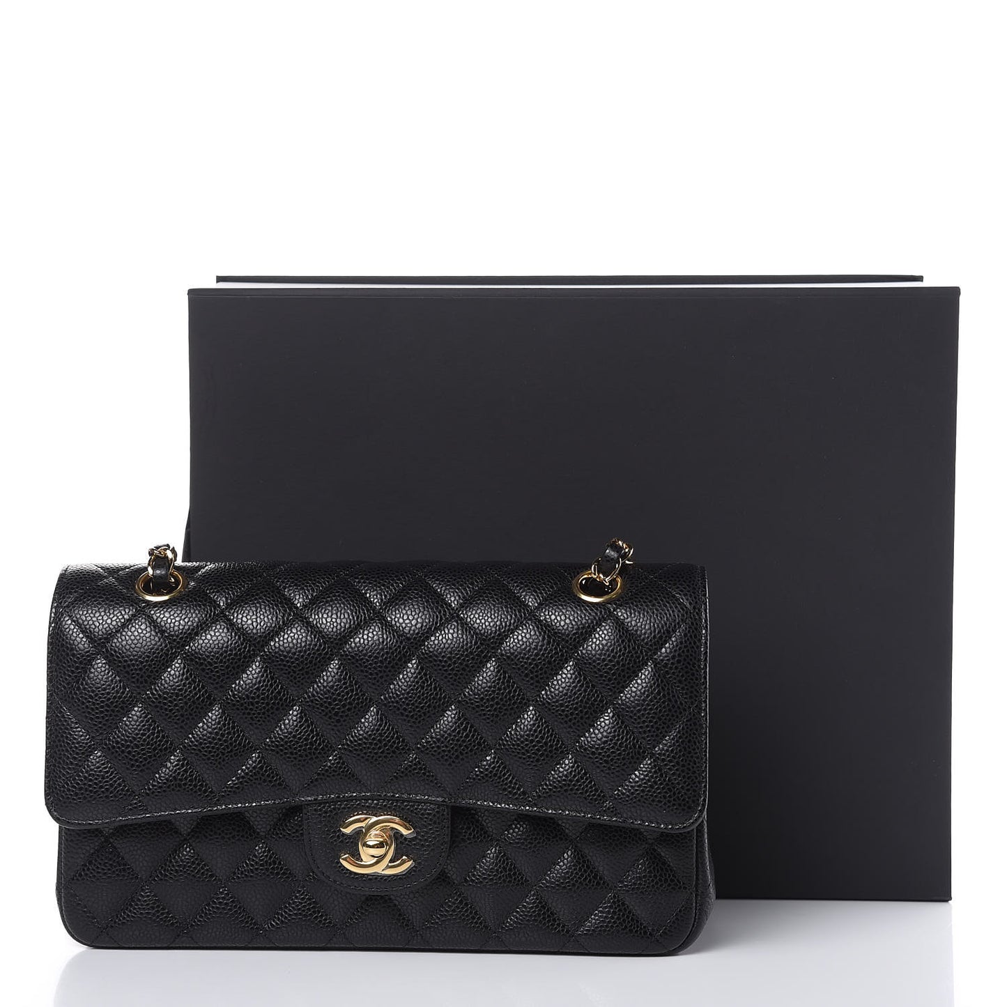 Caviar Quilted Medium Double Flap Black