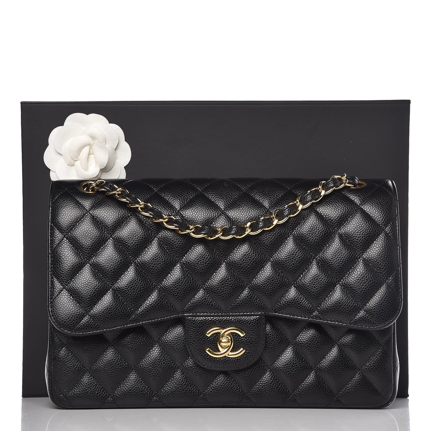 Caviar Quilted Jumbo Double Flap Black