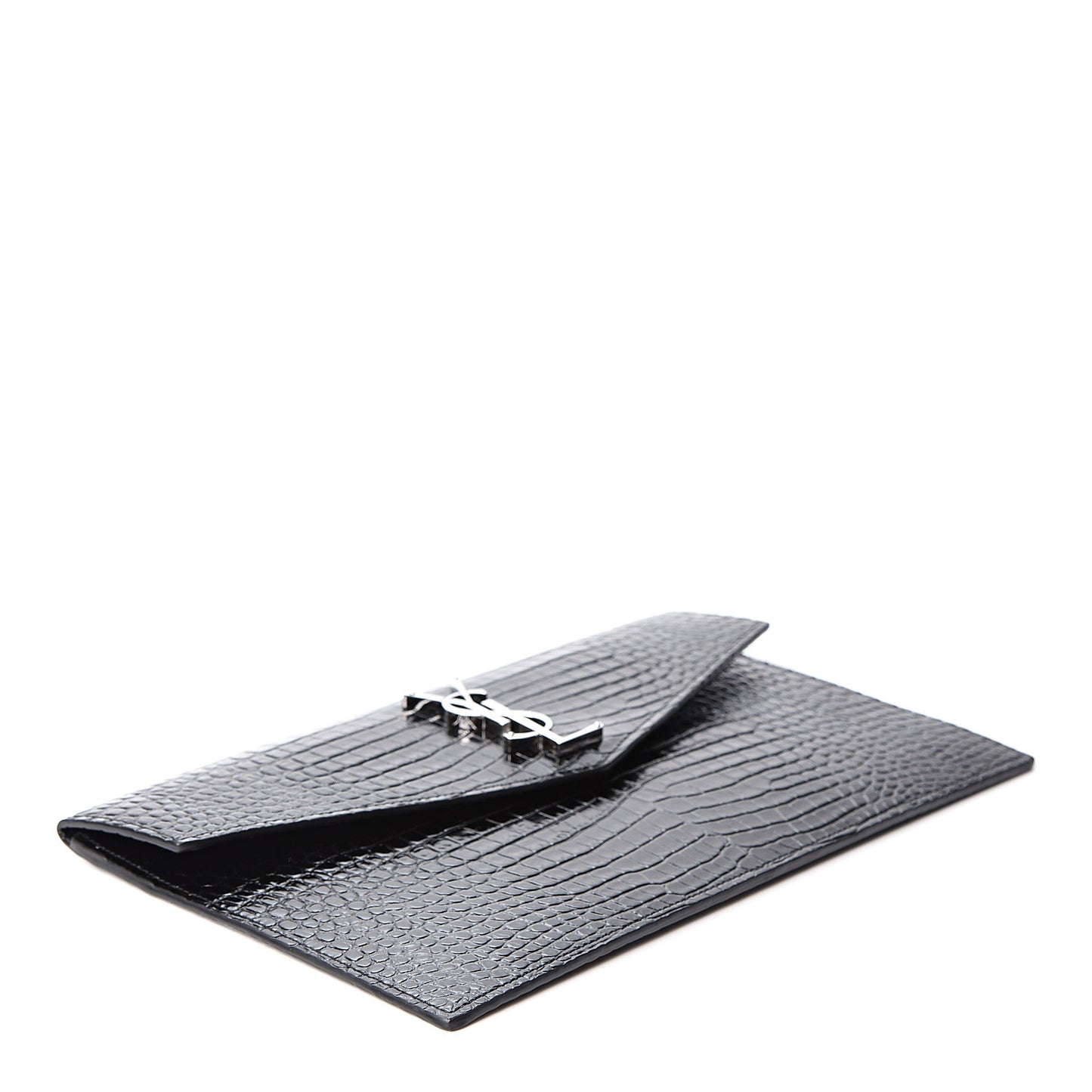 Calfskin Crocodile Embossed Uptown Monogram Clutch Black
