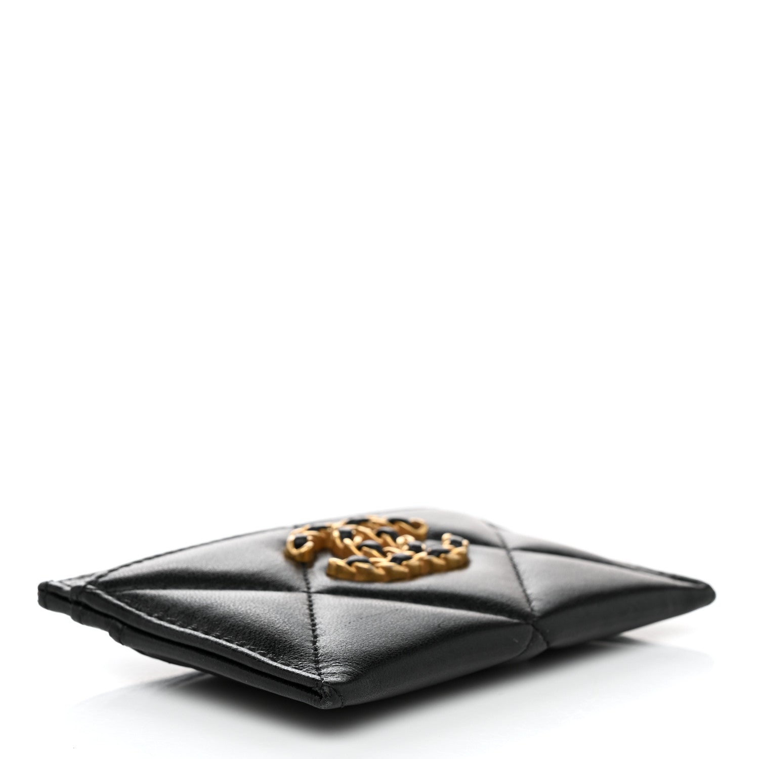 Chanel Shiny Goatskin Quilted Chanel 19 Card Holder Black 4 of 8