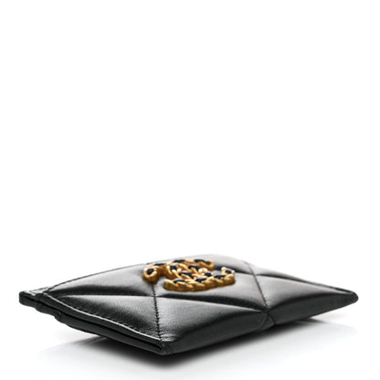 Chanel Shiny Goatskin Quilted Chanel 19 Card Holder Black 4 of 8