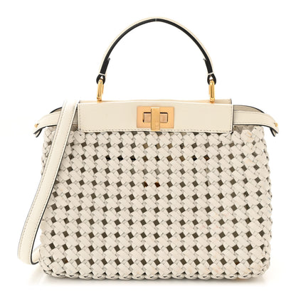 Fendi Nappa Intreccio Stacked Bar Mini Peekaboo Iconic Satchel White 1 of 11